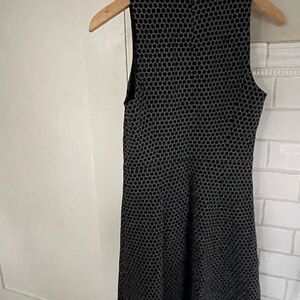 Theory Black Sleeveless Midi Dress with Textured Dot Pattern